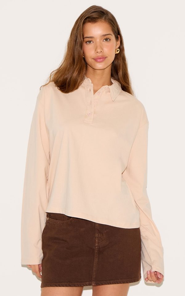 Cream Cotton Collar Detail Long Sleeve Top