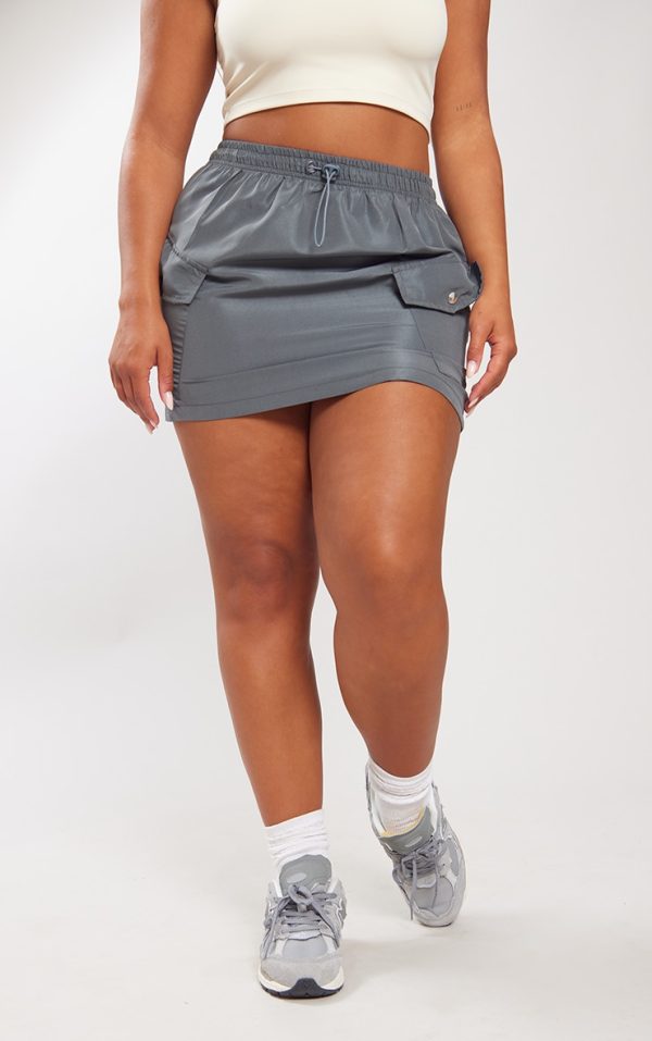 Shape Charcoal Grey Shell Toggle Waist Cargo Mini Skirt