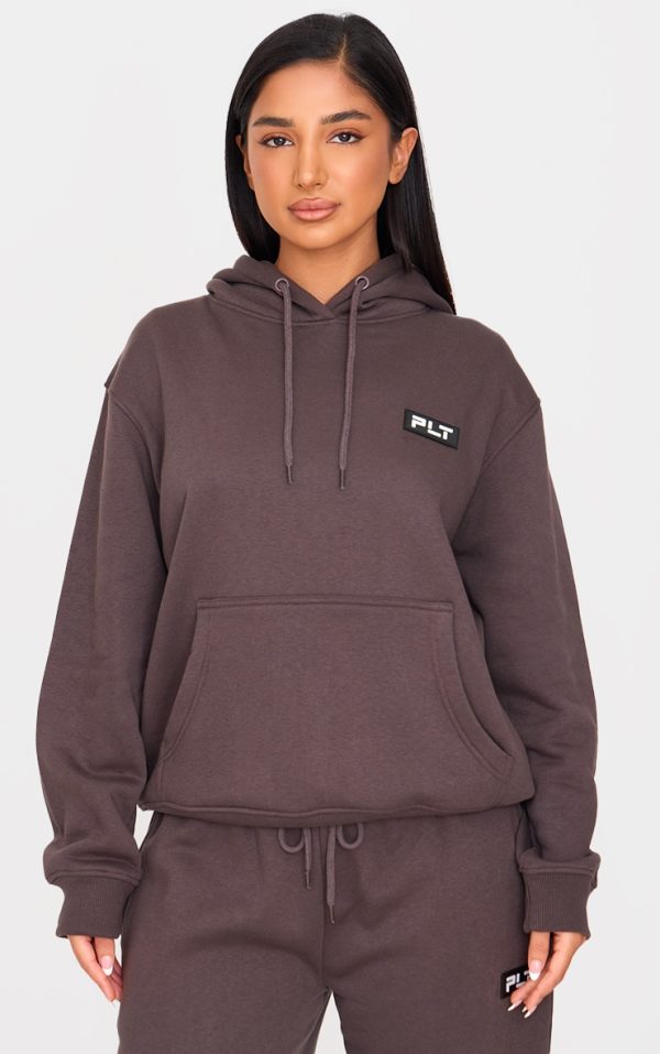 PRETTYLITTLETHING Petite Charcoal Badge Detail Oversized Hoodie