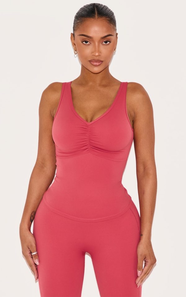 Shape Rose Active Ruched V Neck Longline Top
