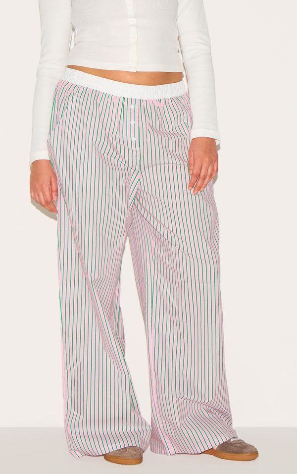 Plus Pink Pinstripe Cotton Poplin Contrast Waistband Pant