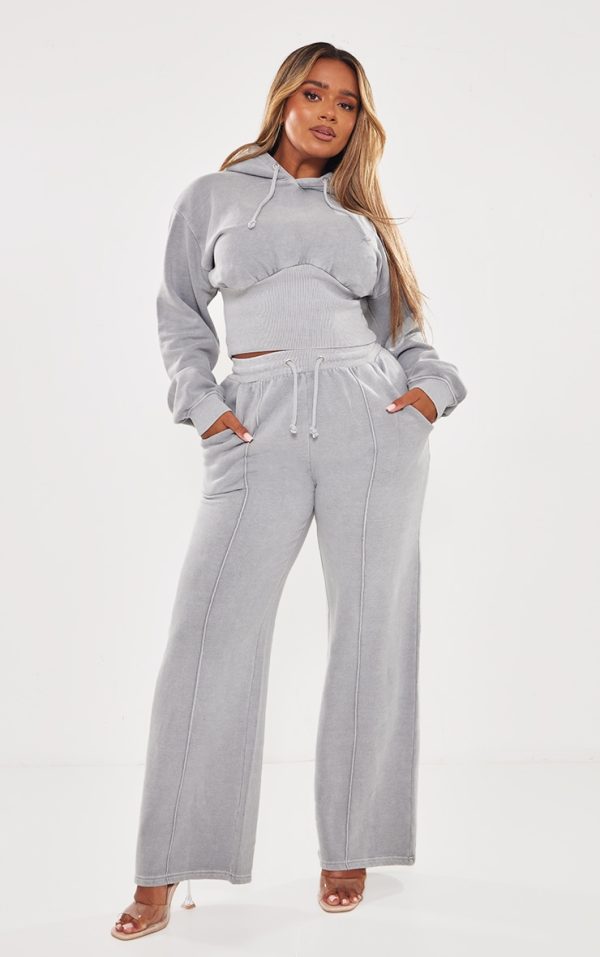 Shape Light Grey Sweat Seam Detail Wide Leg Sweatpants