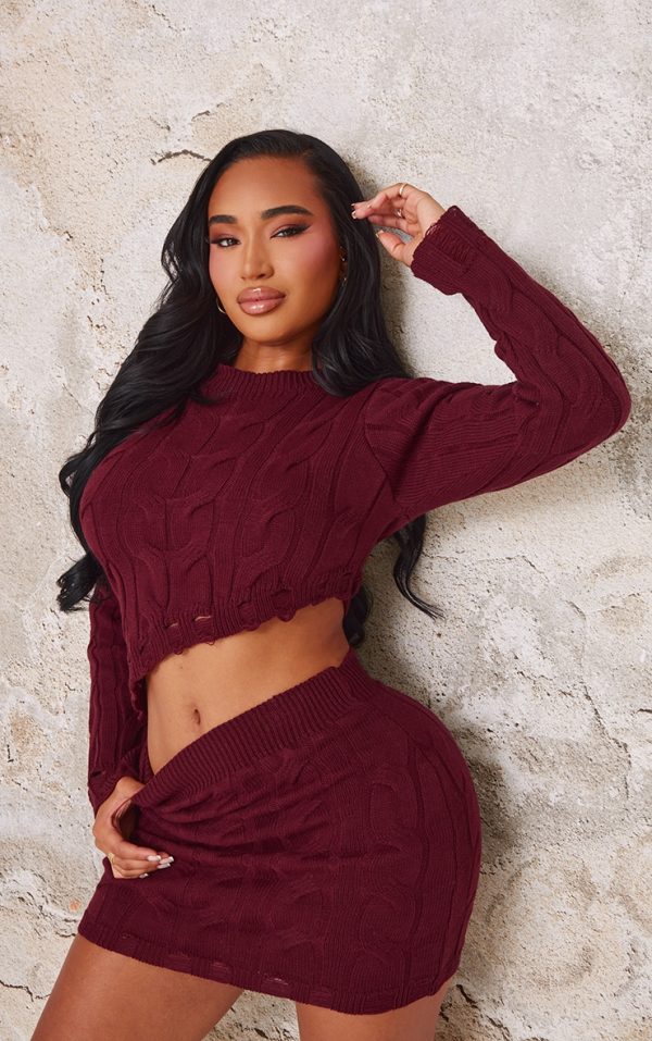 Shape Burgundy Knitted Dipped Hem Top