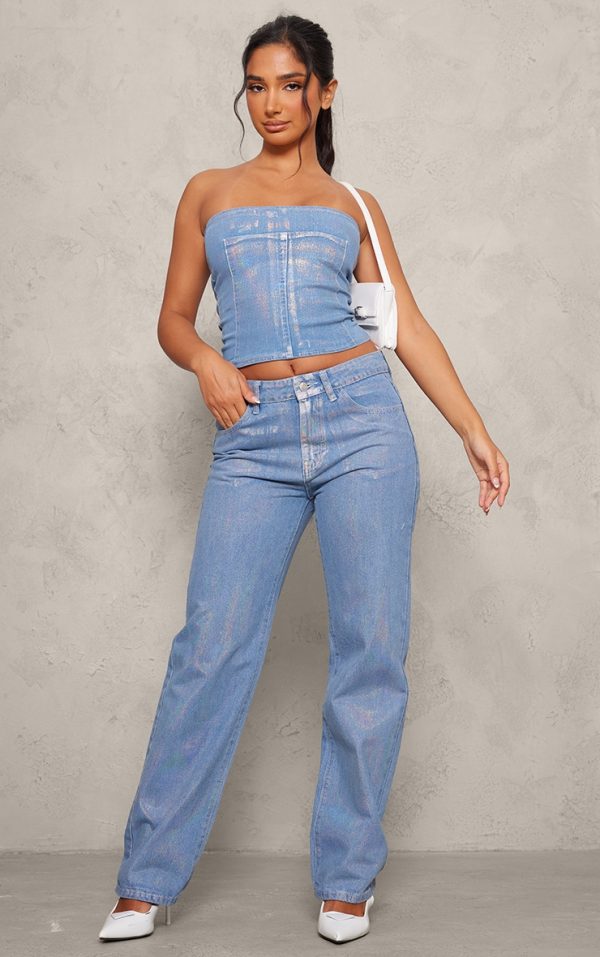 Petite Blue Iridescent Metallic Denim Jeans