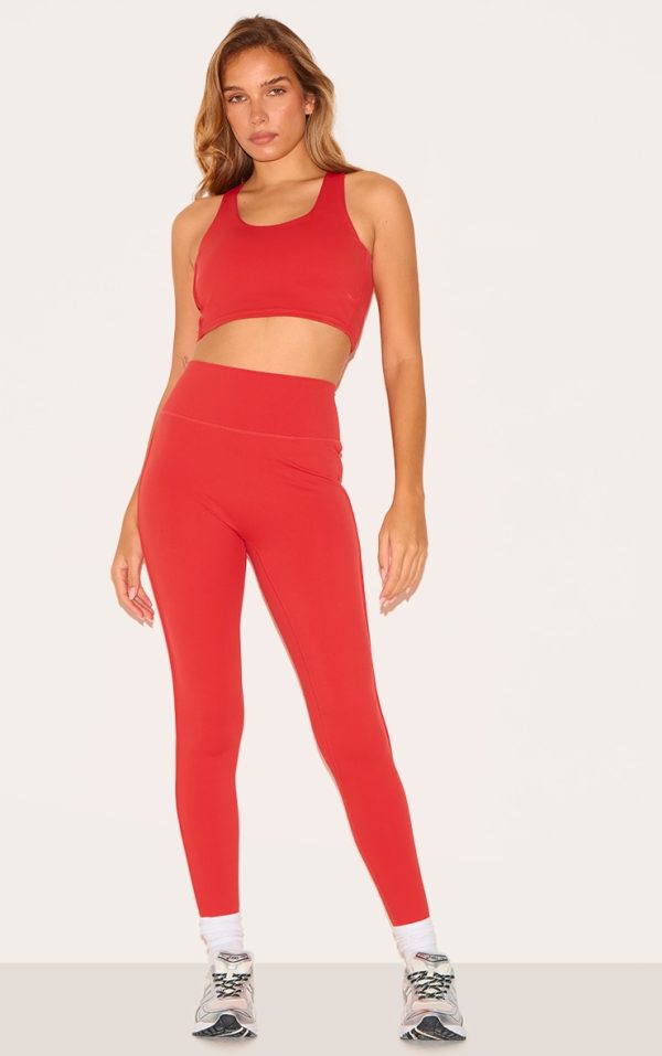 Red Sculpt Contrast Detail High Waist Gym Leggings