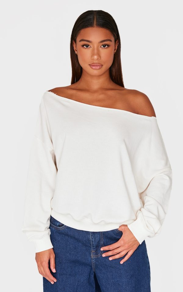 Cream Oversized Off Shoulder Sweatshirt