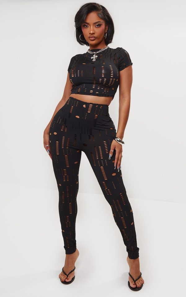 Shape Black Slinky Distressed High Waist Leggings