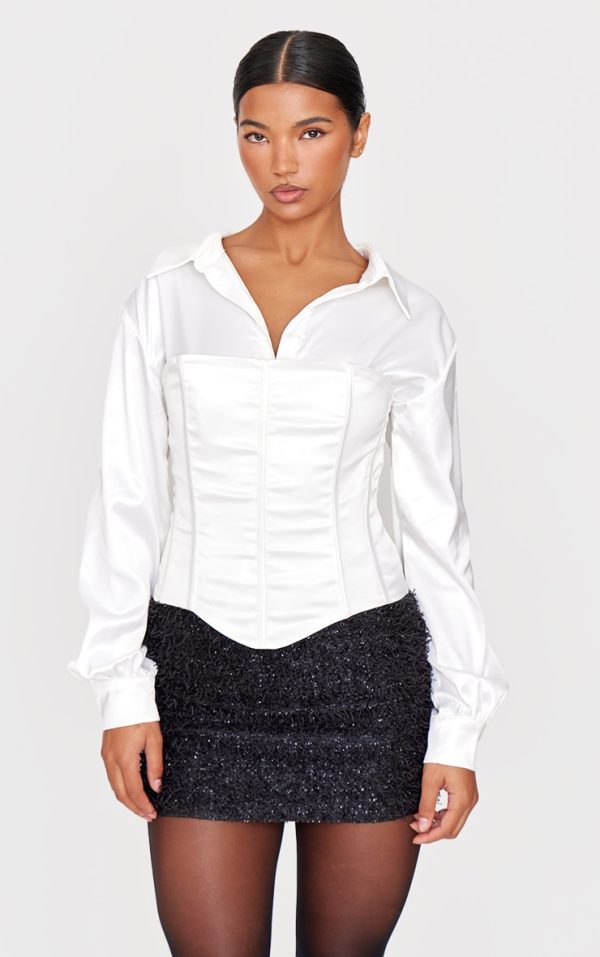 White Satin Corset Detail Shirt