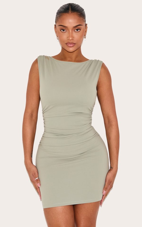 Shape Seafoam Built In Bra Sculpt Boat Neck Ruched Side Mini Dress