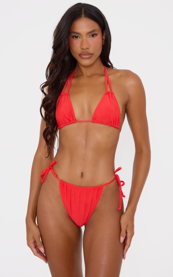 Red Mix & Match Halterneck Mini Ruched Triangle Bikini Top
