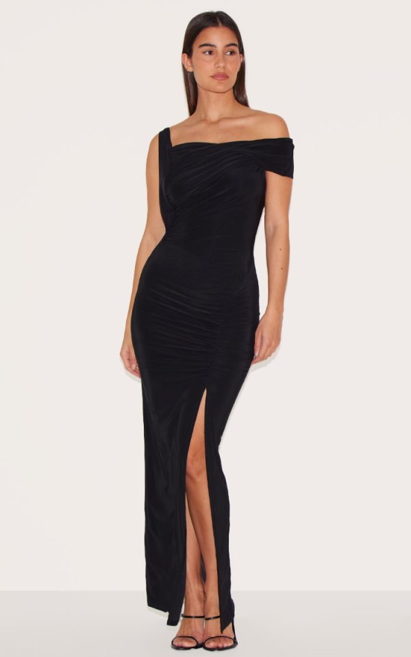 Black Slinky Twist Detail Maxi Dress