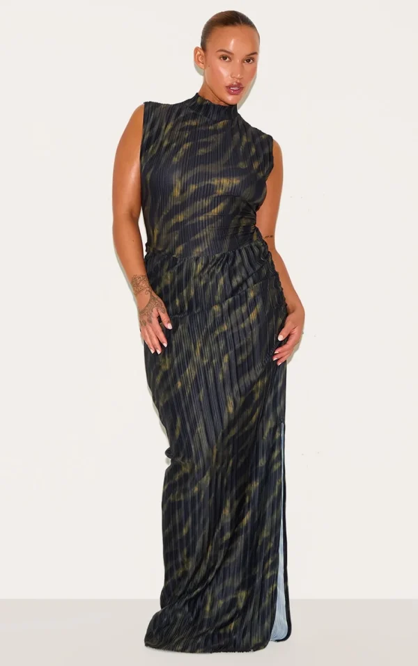 Plus Black Plisse Knot Front Maxi Skirt