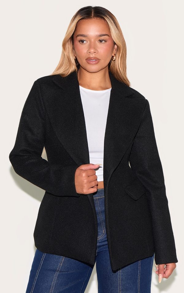 Shape Black Wool Look Cinched Waist Blazer