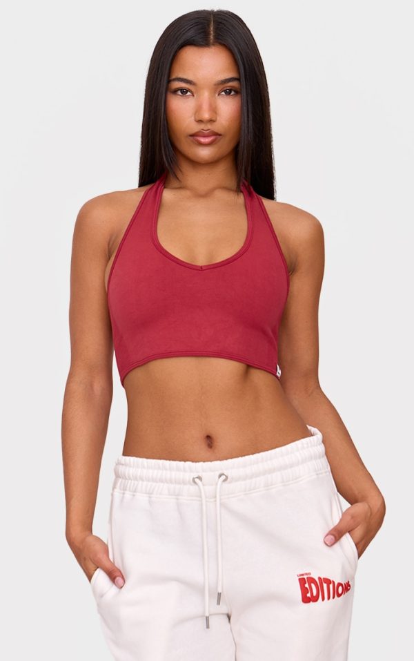 Dark Red Seamless Halter Gym Top