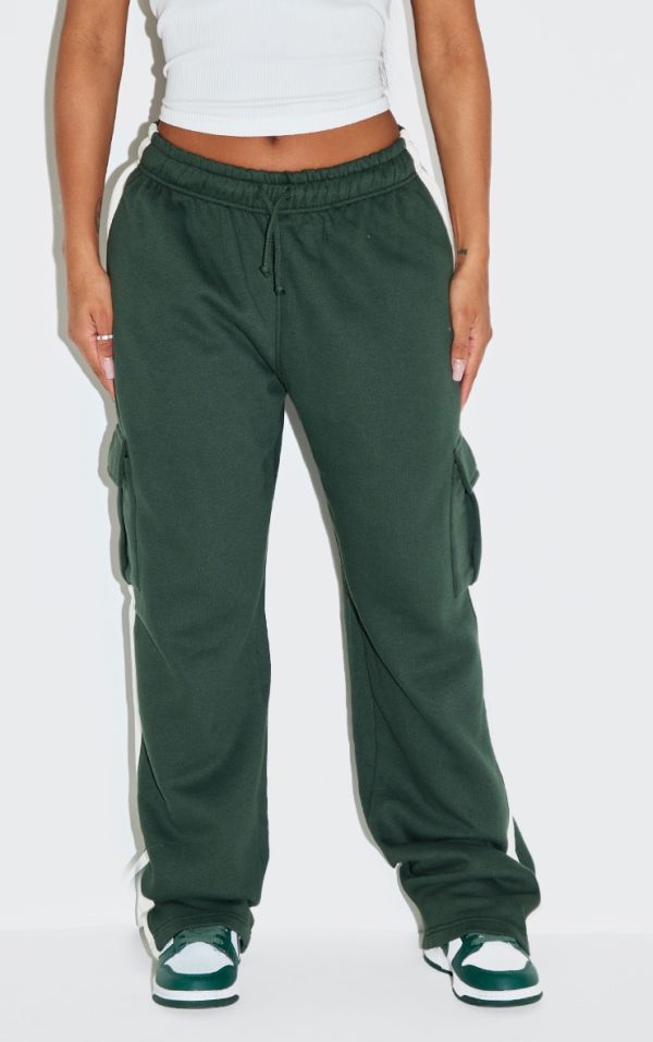 Shape Forest Green High Waisted Side Stripe Cargo Wide Leg Sweatpants