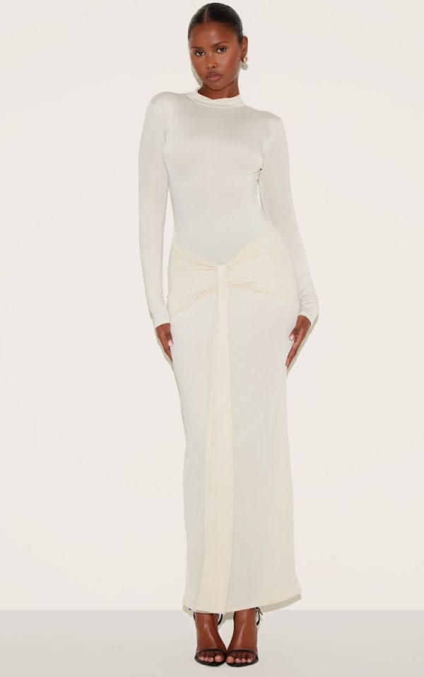 Cream Matte Sculpt Wrap Maxi Dress