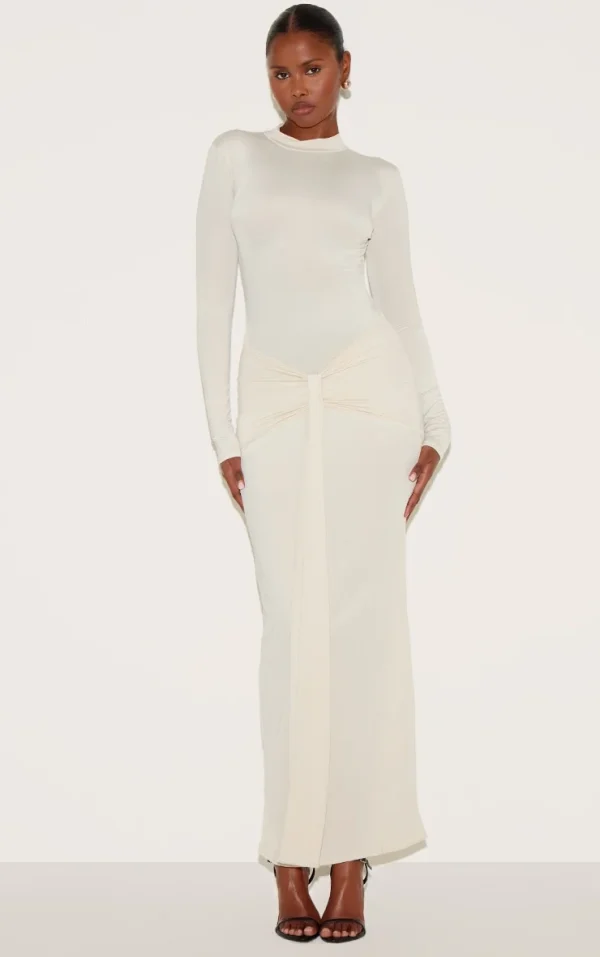 Cream Matte Sculpt Wrap Maxi Dress