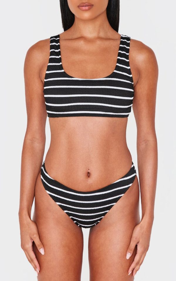 Black Striped Crinkle Tanga Bikini Bottoms