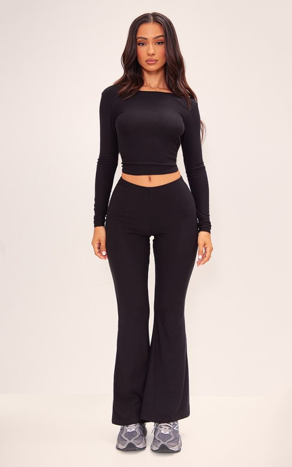 Petite Black Soft Touch High Waist Flared Pants