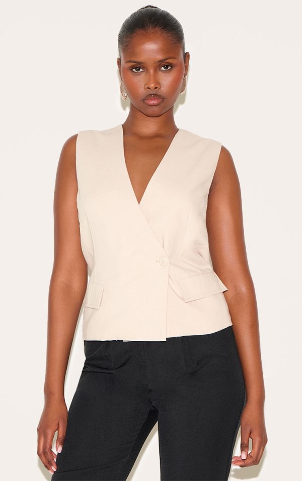 Sand  Boxy Asymmetric Vest