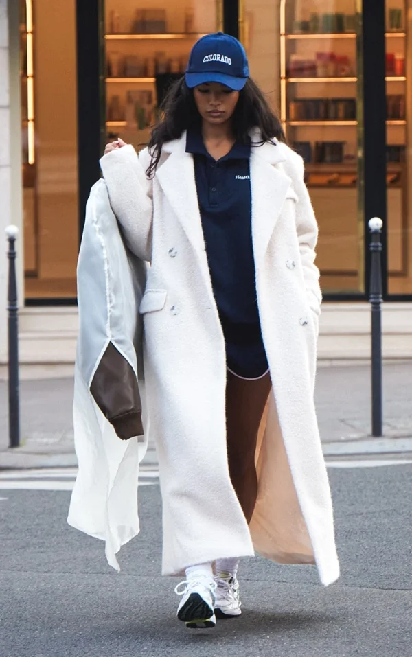 Ecru Wool Look Double Breasted Structured Maxi Coat