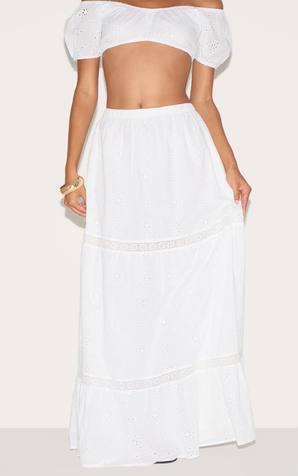 White Broderie Floaty Maxi Skirt