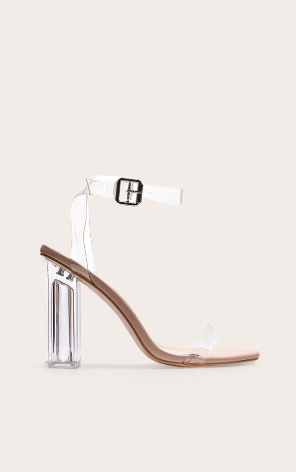 Nude Wide Fit Clear Block Heel Sandal