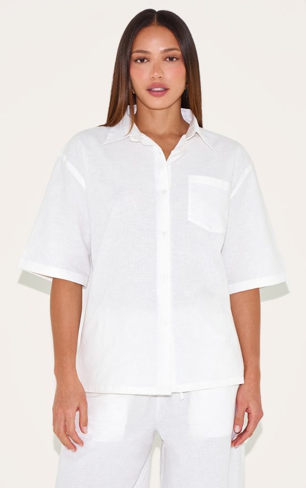 Tall White Linen Look Oversized Shirt