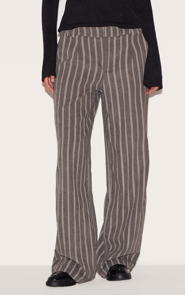 Charcoal Pinstripe Peach Skin Tailored Pants