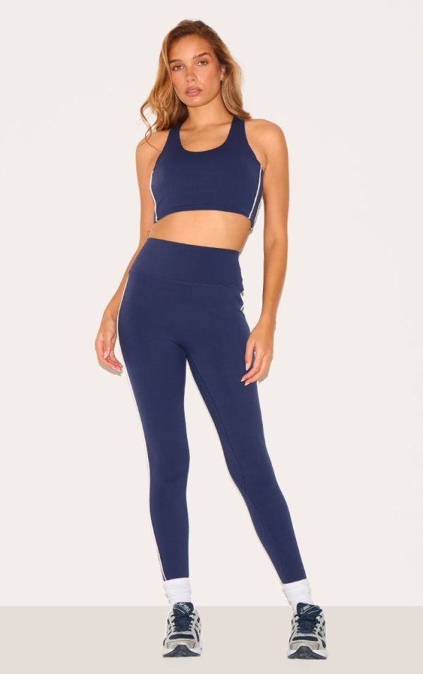 Navy Sculpt Contrast Detail High Waist Gym Leggings
