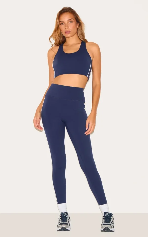 Navy Sculpt Contrast Detail High Waist Gym Leggings
