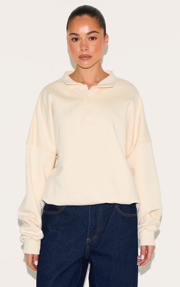 Cream Premium Sweat Oversized Polo