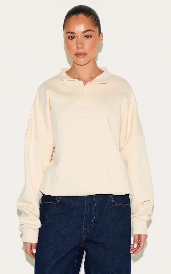 Cream Premium Sweat Oversized Polo