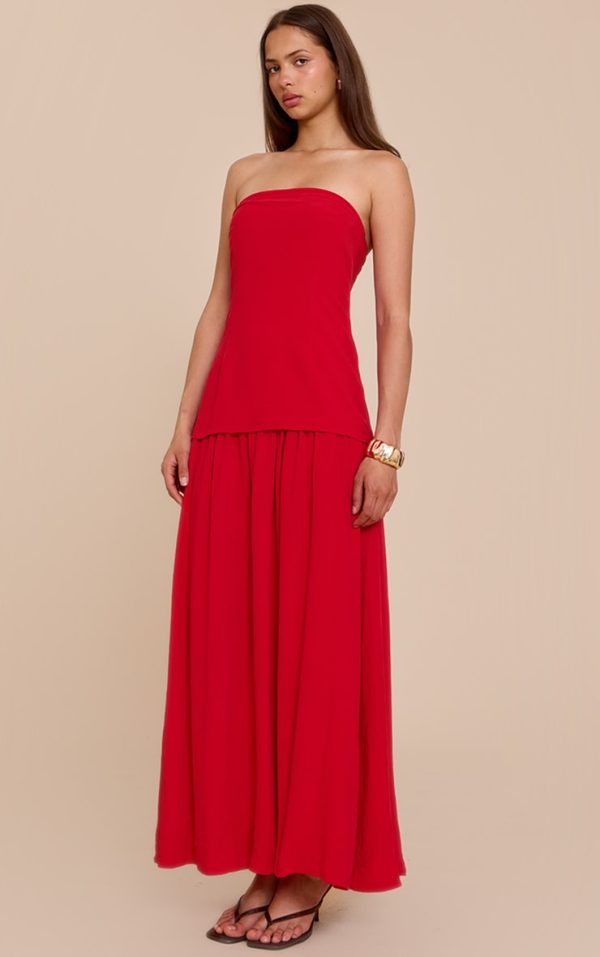 Red Bandeau Long Line Maxi Dress