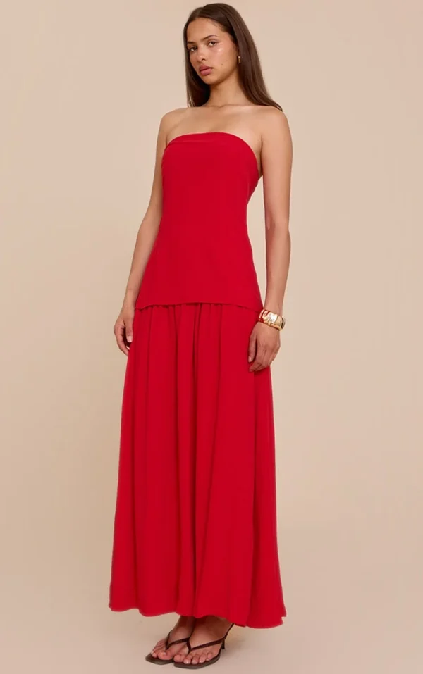 Red Bandeau Long Line Maxi Dress