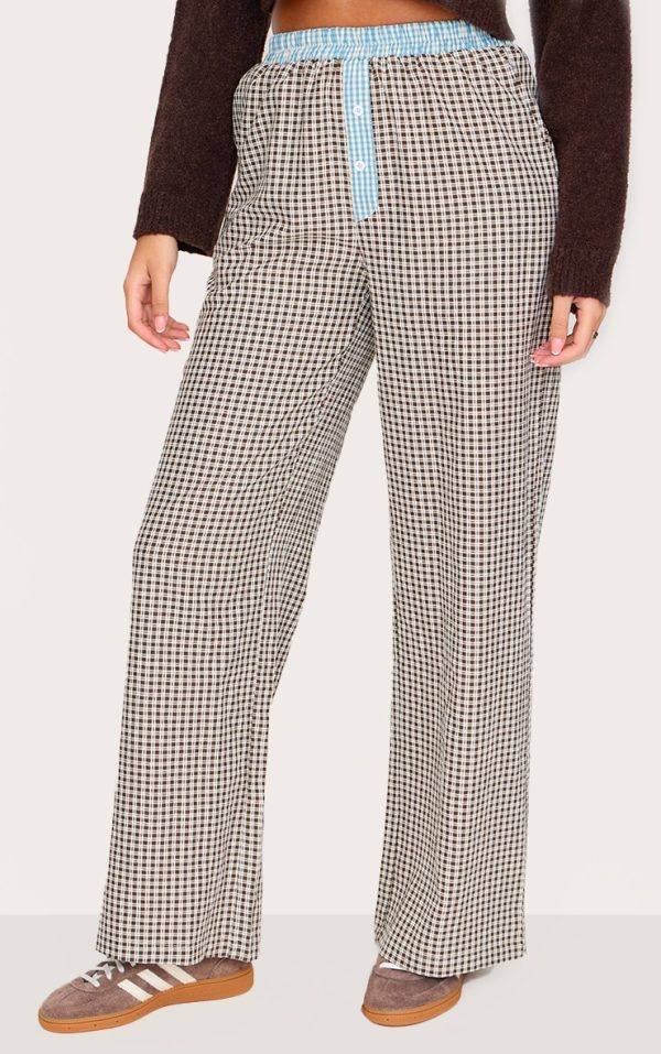 Tall Brown Contrast Detail Check Wide Leg Pants