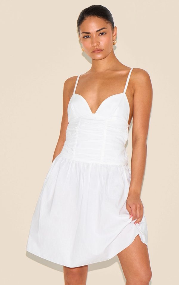 Petite White Woven Halterneck Mini Dress