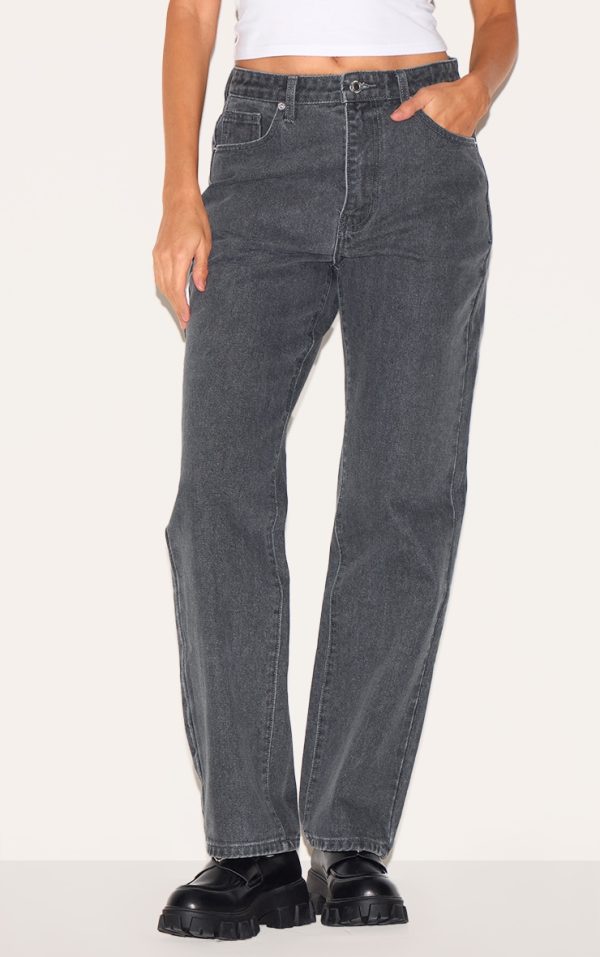 Grey High Waist Straight Leg Jeans