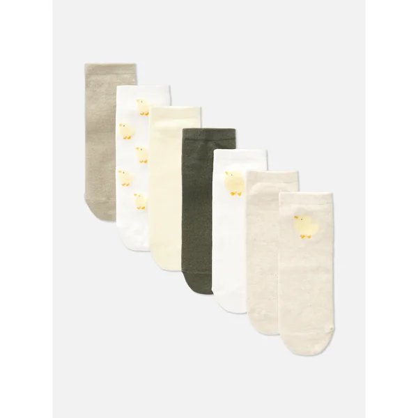 7-Pack Chick Print Sneaker Socks - Green