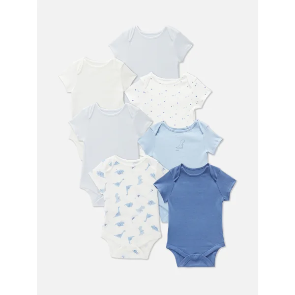 7-Pack Dinosaur Short Sleeve Bodysuits - Blue