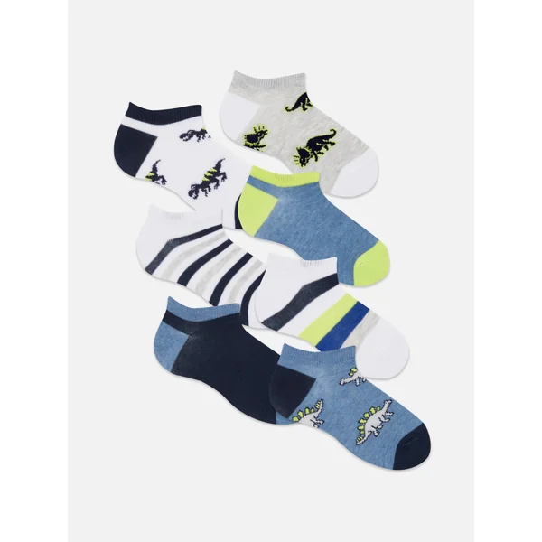 7-Pack Dinosaur Sneaker Socks - Blue Heather