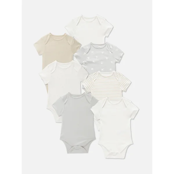 7-Pack Multi Short Sleeve Bodysuits - Taupe
