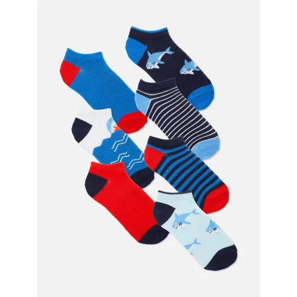 7-Pack Sharks Sneaker Liner Socks - Blue
