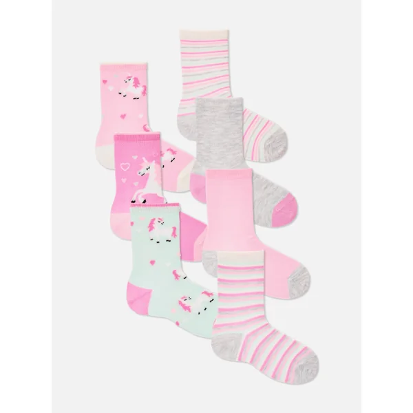 7-Pack Unicorn Ankle Socks - Pink