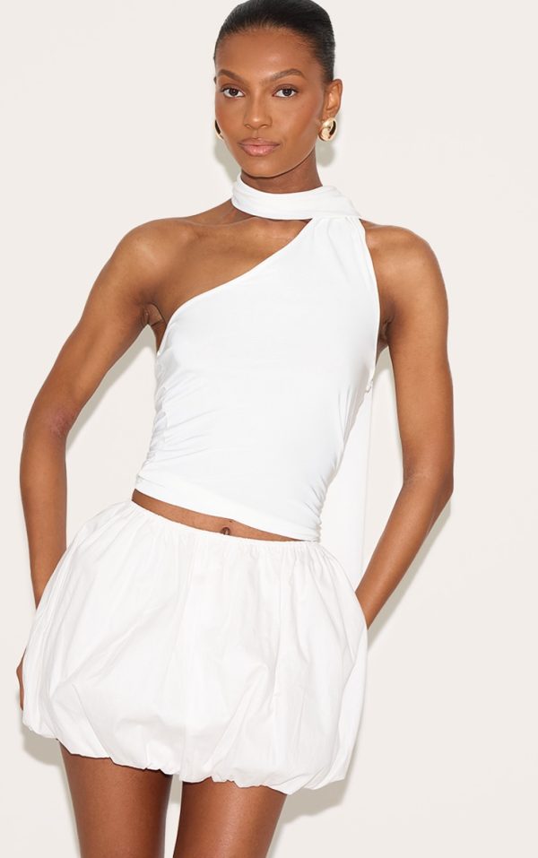 White Cotton Puffball Mini Skirt