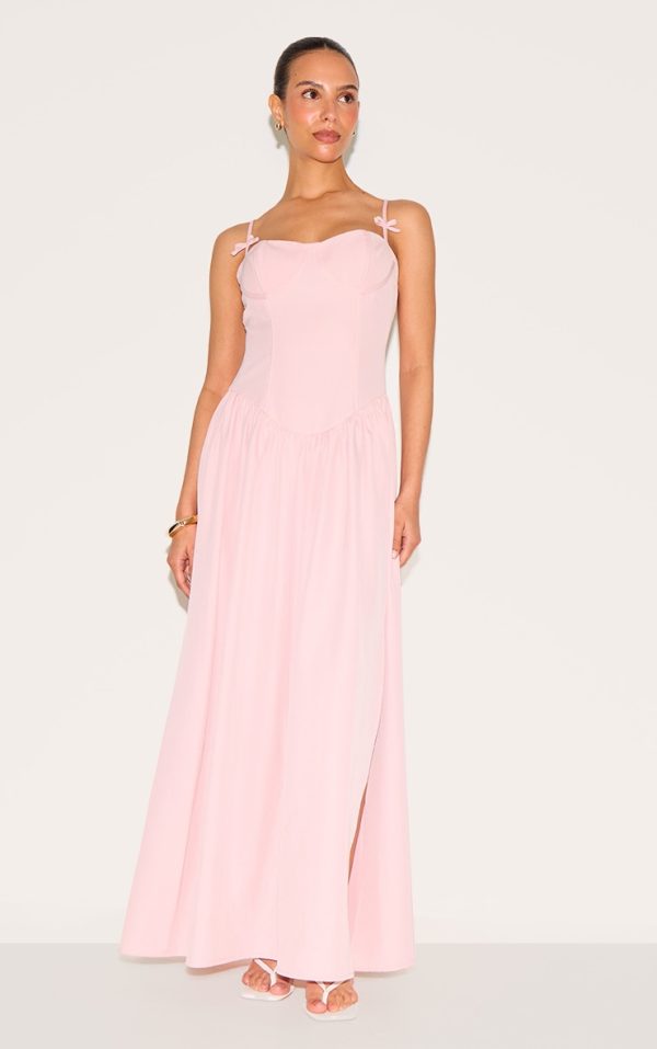 Petite Pale Rose Strappy Corset Detail Pleated Midi Dress