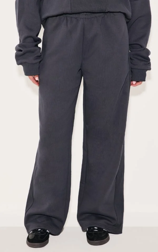 Charcoal Oversized Wide Leg Ribbed Tape Sweatpants