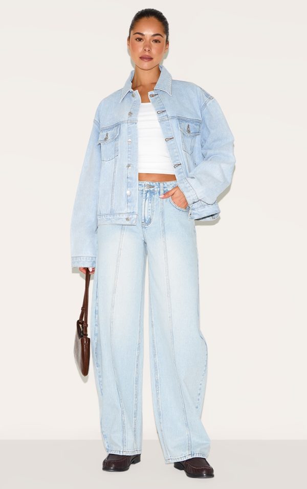 Light Blue Wash Seam Detail Barrel Jean