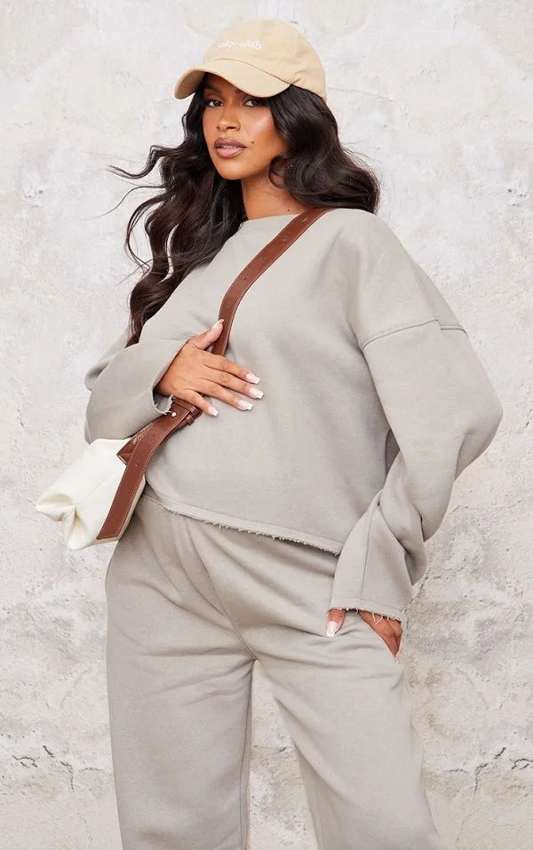 Maternity Grey Cropped Fleeceback Sweatshirt