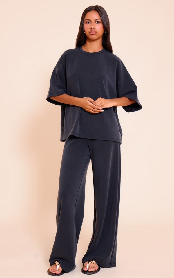 Petite Black Modal Elasticated Waist Wide Leg Pant
